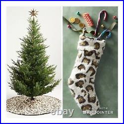 2 Anthropologie Leopard Sweater Knit Velvet Christmas Tree Skirt & Stocking Set