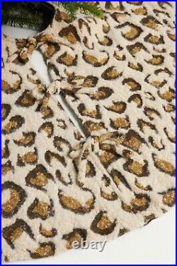 2 Anthropologie Leopard Sweater Knit Velvet Christmas Tree Skirt & Stocking Set