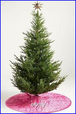 2 Anthropologie Rory Velvet Kantha Heirloom Christmas Tree Skirt & Pink Stocking