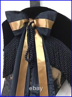 2 Black emblished linen Safari Velvet Trimmed Gold Accent Christmas Stocking