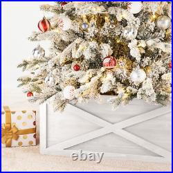 26 L Washed White Wooden Tree Collar Tree Stand Cover Christmas Tree Skirt Tree