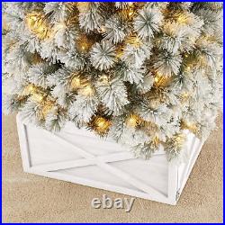 26 L Washed White Wooden Tree Collar Tree Stand Cover Christmas Tree Skirt Tree