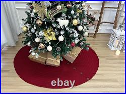 36-Inch Rib Knit Christmas Tree Skirt with Oak Buttons, Burgundy