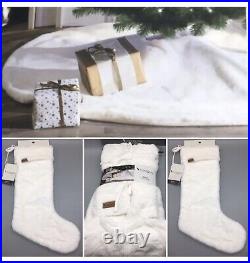 3pc Koolaburra UGG Karina White Faux Fur 54 Christmas Tree Skirt 2 Stocking Set