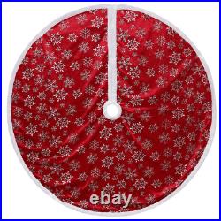 48 In. Red and White Snowflake Christmas Tree Skirt with a White Border