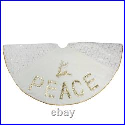 48 In. White and Gold Peace and Reindeer Christmas Tree Skirt