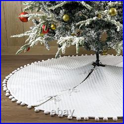 48-Inch White Pom-Pom Christmas Tree Skirt round Thick Washable with Drawstring
