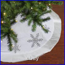 48? White and Silver Embroidered Sequin Snowflakes Tree Skirt Holiday Decoration