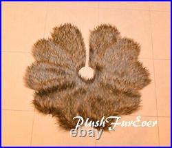 5' Exotic Wolf Faux Fur Tree Skirt Christmas Decors Flower Shapes
