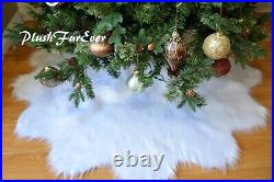 5' Pure White Tree Skirt Faux Fur Scallop Sheepskin Shaggy Christmas