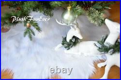 5' Pure White Tree Skirt Faux Fur Scallop Sheepskin Shaggy Christmas