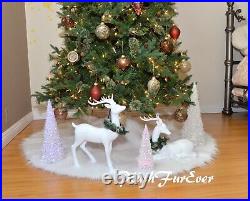 5' White Tree Skirt Faux Fur Round Sheepskin Shaggy Christmas