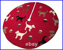 54 Handmade Felt Applique Dog Pet Christmas Tree Skirt Red Background