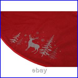 56 In. Deer in Snowing Forest round Christmas Tree Skirt in Red