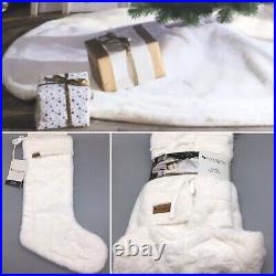 5pc Koolaburra UGG Karina White Faux Fur 54 Christmas Tree Skirt 4 Stocking Set