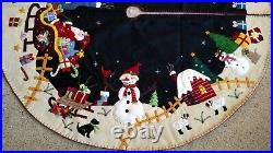 60 Hand made Wool Flannel Felt Bead Santa Reindeer Snowman CHRISTMAS TREE SKIRT