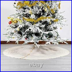 60-Inch Knitted Christmas Tree Skirt Round with Oak Buttons  Cream