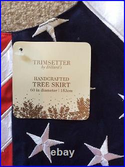 60 US Flag Christmas Tree Skirt Trimsetter by Dillards Embroidered retail$199