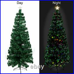 7.5FT Xmas Christmas LED Artificial Tree w Skirt Collar Red Gold Ornaments Combo
