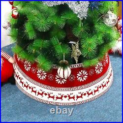 7.5FT Xmas Christmas LED Artificial Tree w Skirt Collar Red Gold Ornaments Combo
