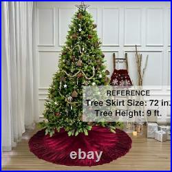 72-Inch Ruffled Velvet Christmas Tree Skirt with Lace Ties, Wine