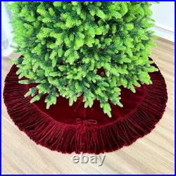 72-Inch Ruffled Velvet Christmas Tree Skirt with Lace Ties, Wine