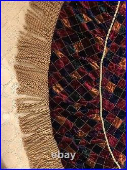 72 Xmas Tree Skirt Harlequin Velvet / Dk. Purple Satin With Gold Bullion Cording