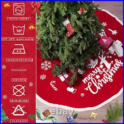 84 Inches Oversized Christmas Tree Skirt Knit Huge Red Xmas Tree Ornaments Mat w