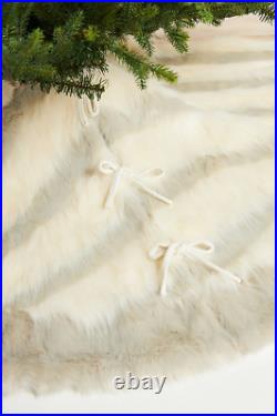 Anthropologie Josie Faux Fur Tree Skirt Plush Animal Stripe 60 Hygge Ivory Gray