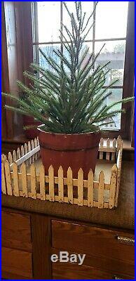 Antique Primitive White Wood Farmhouse Christmas Feather Tree Fence Stand Skirt