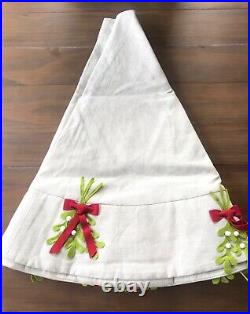 Arcadia Home Beige Linen 60 Christmas Tree Skirt Mistletoe Red Bows New