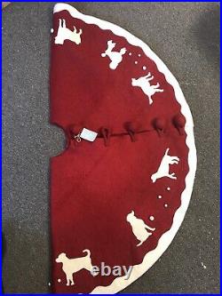 Arcadia Home Felted Wool Tree Skirt Deep Red With Dogs NWT 60