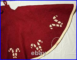Arcadia Home Tree Skirt Felted 100% Wool Red Vintage 58 Candy Canes Thick EUC
