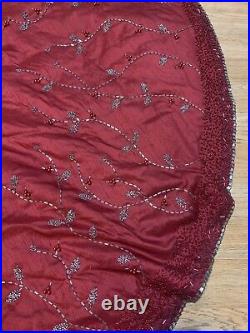 Arcadia home silk christmas tree skirt red beaded silk