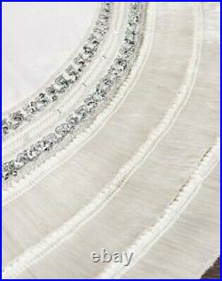 BALSAM HILL White Plaza Fringe Jeweled Pearl Sequin Tree Skirt 60 NEW