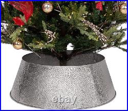 BIRDROCK HOME 4-Panel Christmas Tree Collar Hammered Metal Holiday Skirt Dec