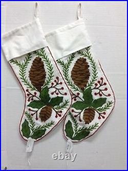 Ballard Designs Pine Cone Christmas Holiday Crewel Mantle Stockings Tree Skirt