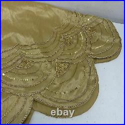 Balsam Hill 60 inch Gold Beaded Elizabeth Tree Skirt Scalloped Edge Open Box NEW