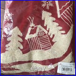 Balsam Hill Christmas Village Tree Skirt Red Wool Embroidered with White 60
