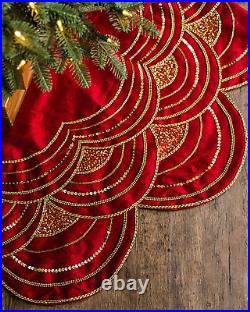 Balsam Hill Elizabeth Beaded Tree Skirt in Cranberry Red with 60 Inch Diameter