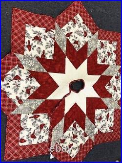Beautiful Red And Silver tree skirt With Cardinals