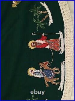 Beautiful Vintage Handmade Nativity Story Christmas Tree Skirt /Table Cloth