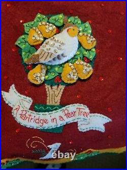 Bucilla 12 DAYS OF CHRISTMAS Partridge in a Pear Tree Felt Tree Skirt Finished