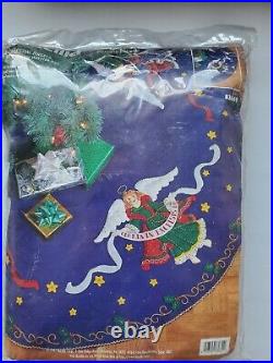 Bucilla CELESTIAL ANGELS' Blue Felt Christmas 43 Tree Skirt Kit #83669 NEW