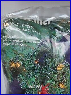 Bucilla CELESTIAL ANGELS' Blue Felt Christmas 43 Tree Skirt Kit #83669 NEW