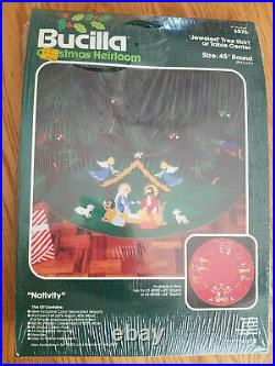 Bucilla NATIVITY Jeweled Christmas Tree Skirt Kit Felt Manger 3576 Sealed Vtg