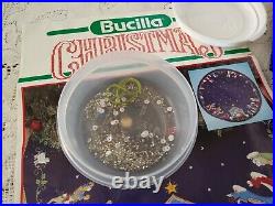 Bucilla Needlepoint Christmas Nativity Blue Felt Tree Skirt Kit #82720 Started