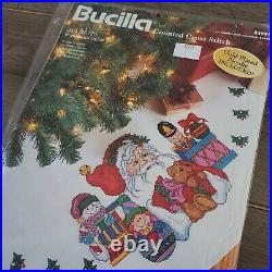 Bucilla SANTA & TOYS 42 Christmas Tree Skirt Counted Cross Stitch Kit # 83995
