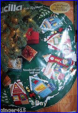 Bucilla Santa CHRISTMAS VILLAGE Felt Tree Skirt Kit Sterilized CHURCH CHILDREN
