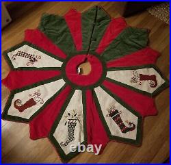 C&F Enterprises Dancing Stocking Needlepoint/Velvet Christmas Tree Skirt 54 EC